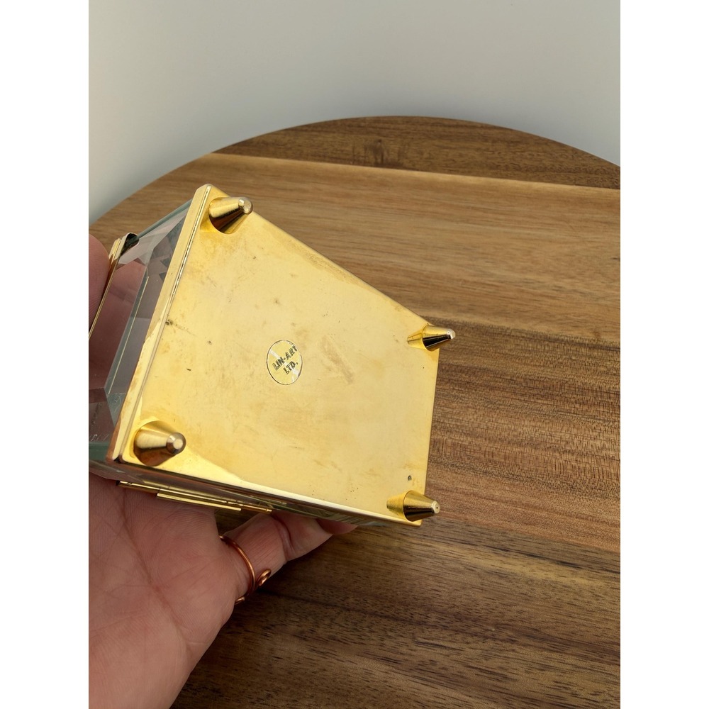 Vintage Beveled Glass Trinket Box Starburst Jewelry Box Brass Trim Pointed Feet - Picture 8 of 17